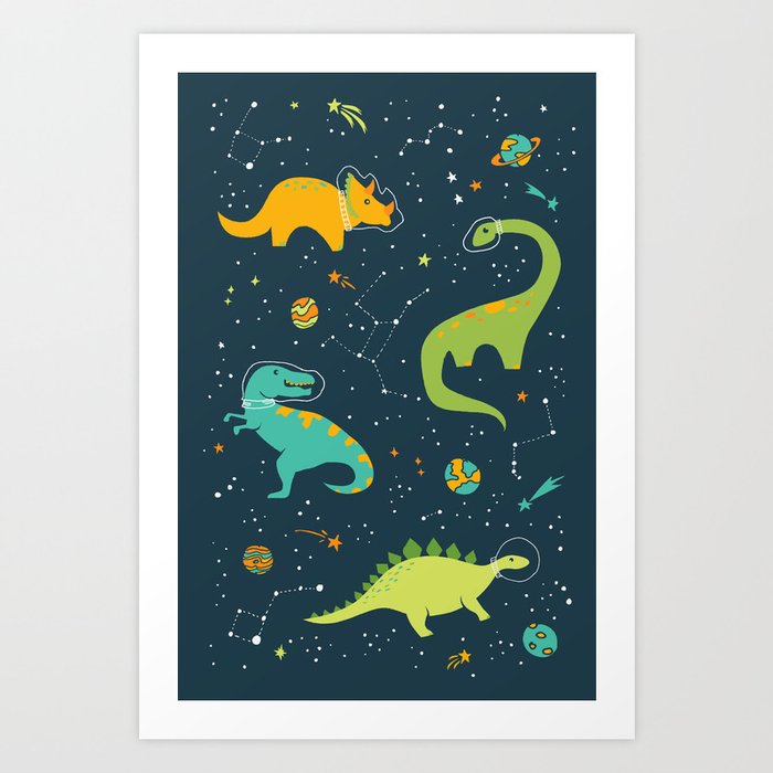 Dinosaur Space Adventure Art Print