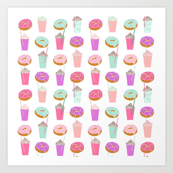 Coffee and Donuts pastel pink mint cute pattern gifts for valentines day love Art Print