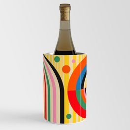 Bold Rainbow Sunflower, Circles, Girl and Pop Wave Wine Chiller