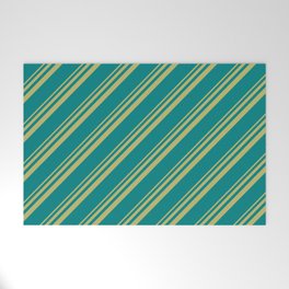 [ Thumbnail: Dark Khaki and Teal Colored Stripes/Lines Pattern Welcome Mat ]