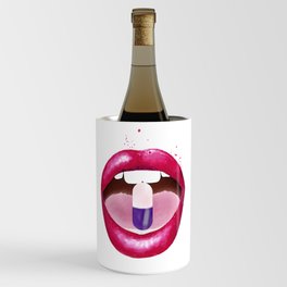 Red Lips with Pill Makeup Decor Watercolor Art Kiss Love Sexy Girl Fashion Poster Lipstick Wine Chiller