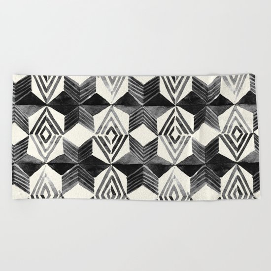 Shibori Diamond Stars Black Earth and Ivory Beach Towel