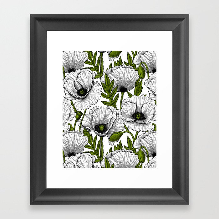 White poppy garden Framed Art Print