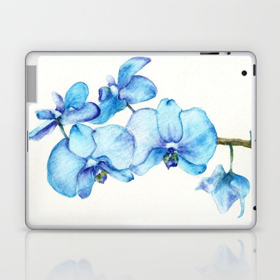 Blue Orchids Two - Watercolor Laptop & iPad Skin