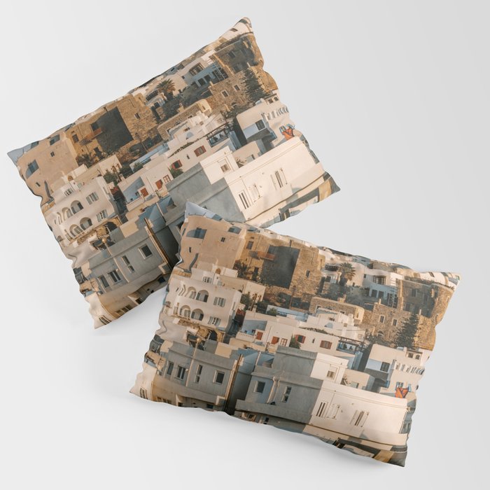 Sunset over the Greek City of Chora, Naxos | Colorful and White Houses | Travel & Summer Photography in Greece Pillow Sham