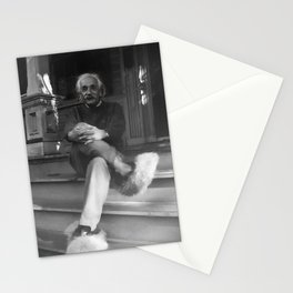 Funny Einstein in Fuzzy Slippers Classic Black and White Satirical Photography - Photographs Stationery Card