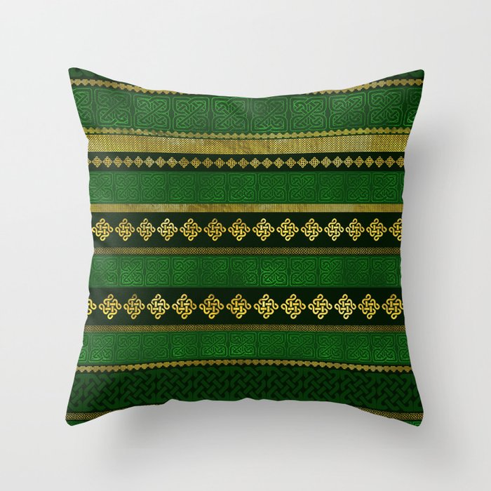 Celtic Knot Decorative Gold and Green pattern Throw Pillow