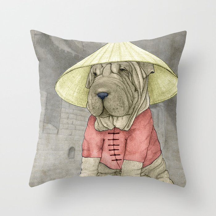 Shar Pei on the Great Wall Throw Pillow