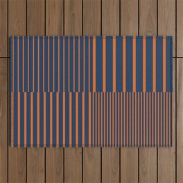 Stripes Pattern and Lines 8 in Navy Blue Orange Outdoor Rug