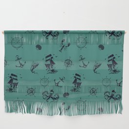Green Blue And Blue Silhouettes Of Vintage Nautical Pattern Wall Hanging