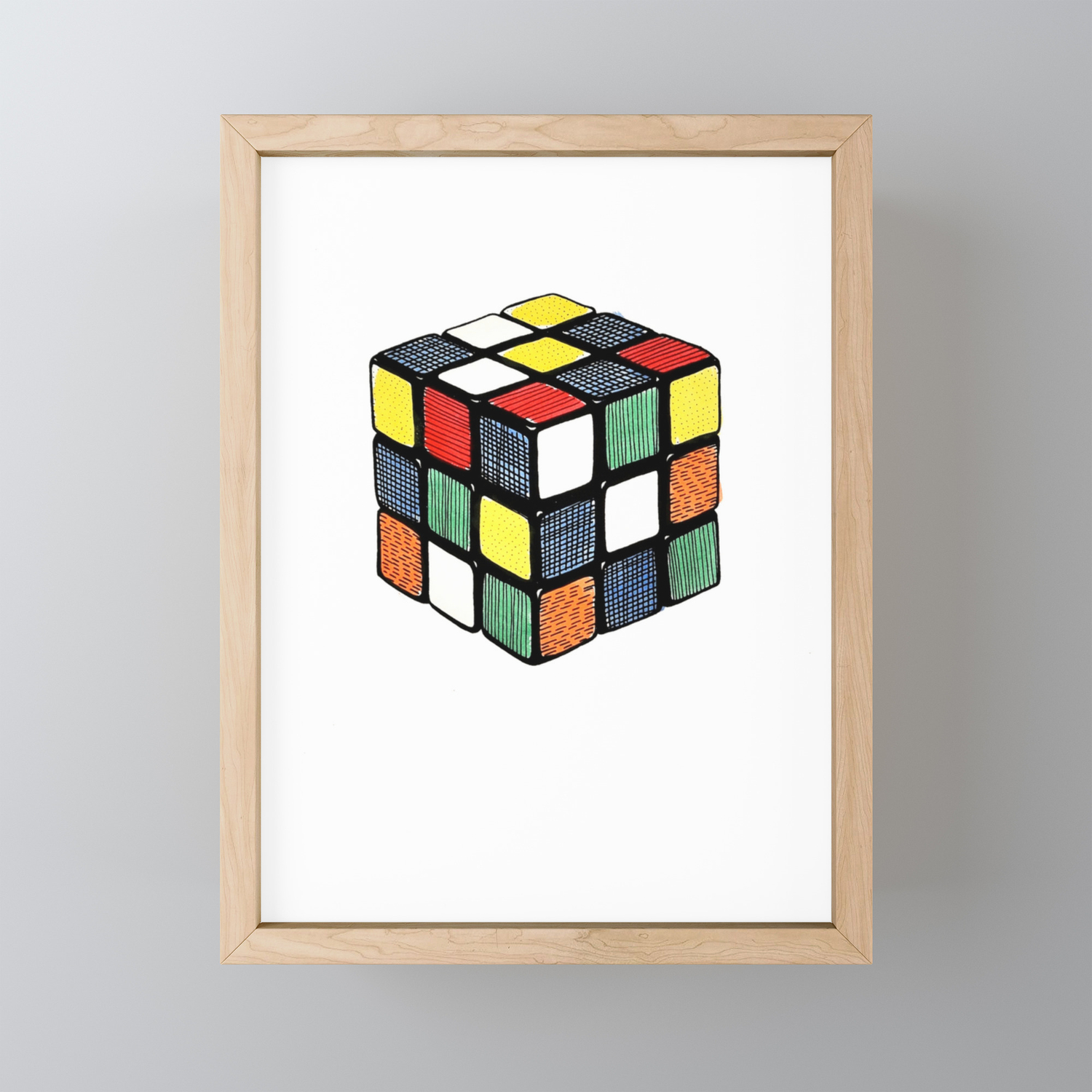 Hand Coloured Rubik S Cube Drawing Framed Mini Art Print By Veronicalamb Society6