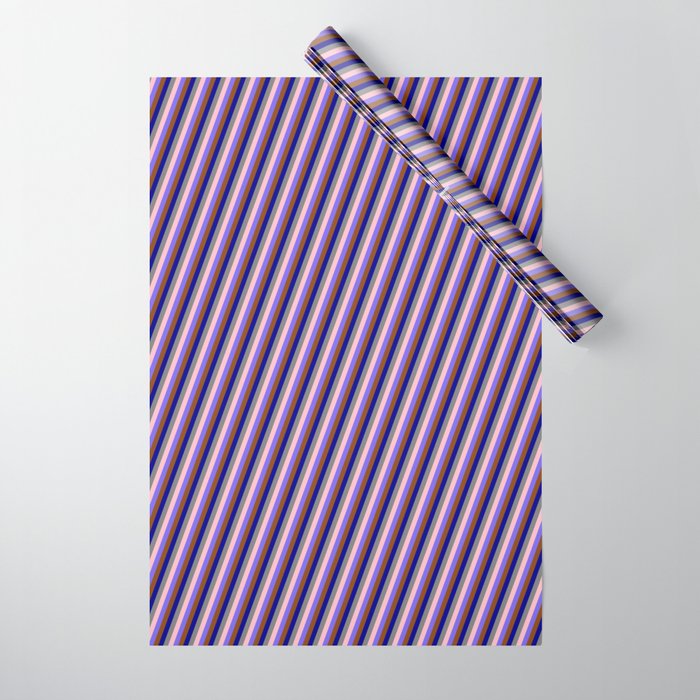 Vibrant Pink, Medium Slate Blue, Brown, Dark Blue & Gray Colored Striped/Lined Pattern Wrapping Paper