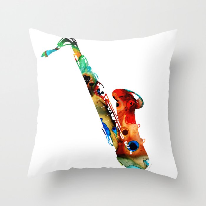 Colorful Saxophone By Sharon Cummings Throw Pillow