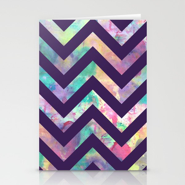 Geometrical purple pink teal watercolor paint chevron Stationery Cards