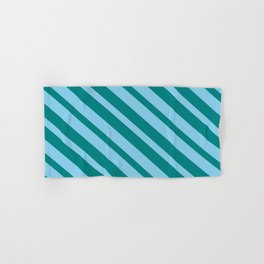 [ Thumbnail: Sky Blue & Teal Colored Lines/Stripes Pattern Hand & Bath Towel ]