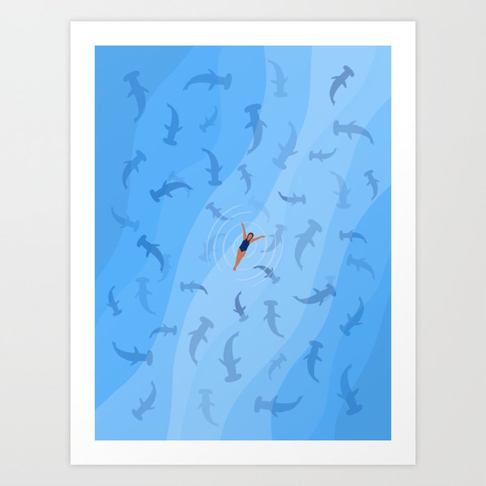 Shark Beach Swimmer  Art Print