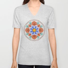 Korean Flower Motif // Brown  V Neck T Shirt