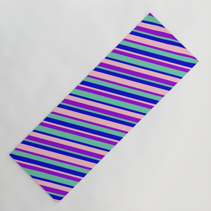 Dark Violet, Aquamarine, Blue & Pink Colored Lines Pattern Yoga Mat