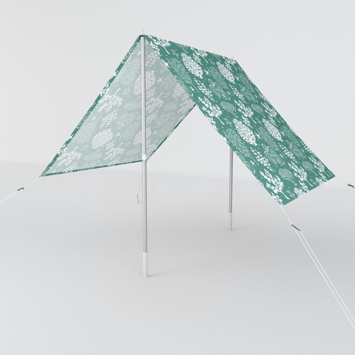 Green Blue And White Coral Silhouette Pattern Sun Shade