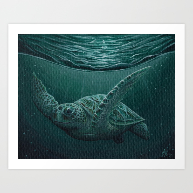 Eclipse By Amber Marine Sea Turtle Acrylic Painting