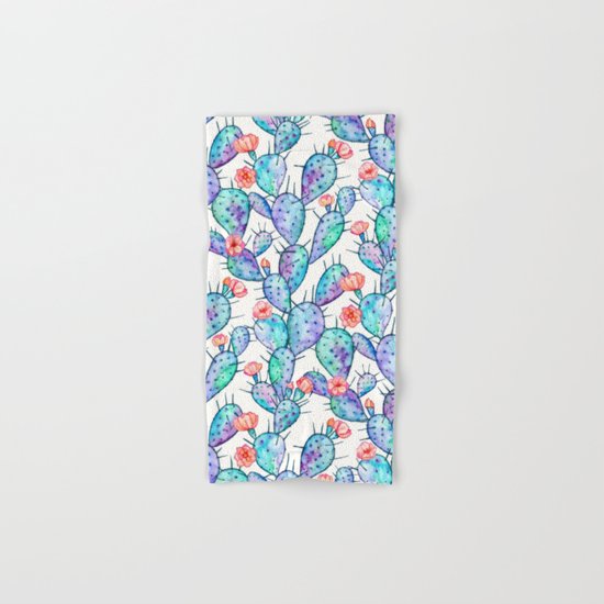 Rainbow Watercolor Cactus Pattern Hand & Bath Towel