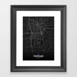 Portage, Michigan, United States - Dark City Map Framed Art Print