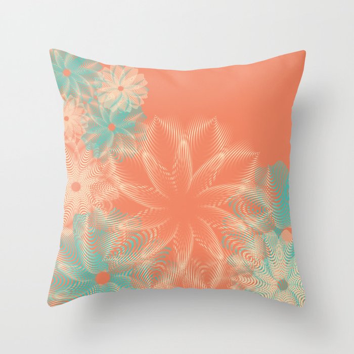 Abstract Floral in Teal and Coral Throw Pillow