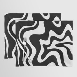 Liquid Swirl Abstract Pattern in Black and White Placemat