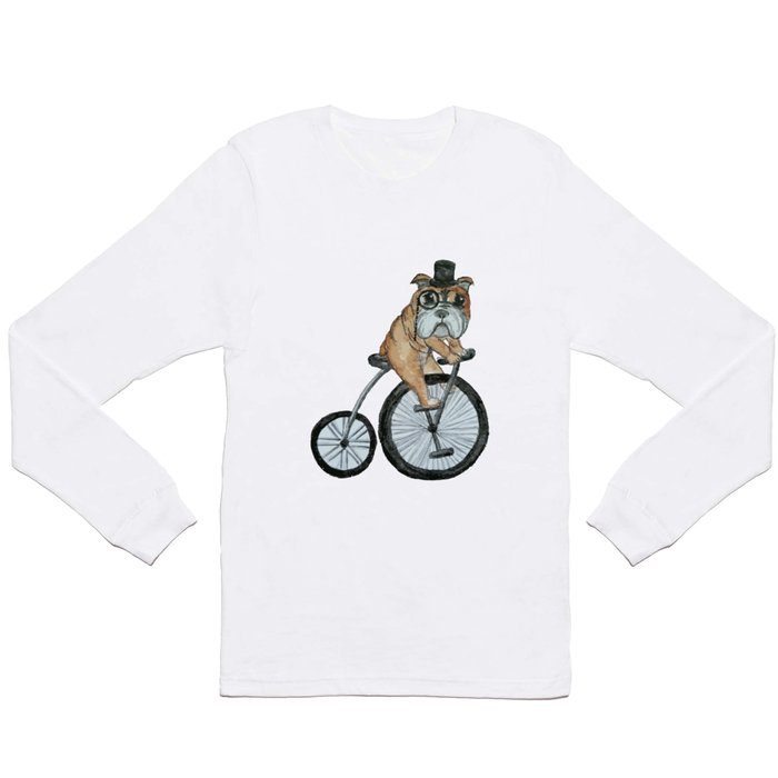 English Bulldog Riding a Penny-farthing Long Sleeve T Shirt