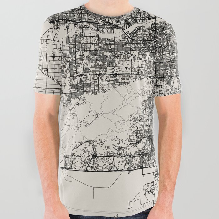 Tempe, USA - City Map Drawing All Over Graphic Tee