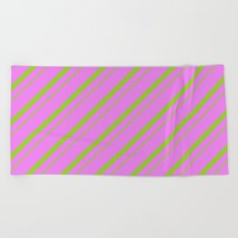 [ Thumbnail: Violet and Green Colored Lines/Stripes Pattern Beach Towel ]