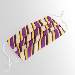 [ Thumbnail: Purple, Yellow, Bisque, and Black Colored Pattern of Stripes Face Mask ]