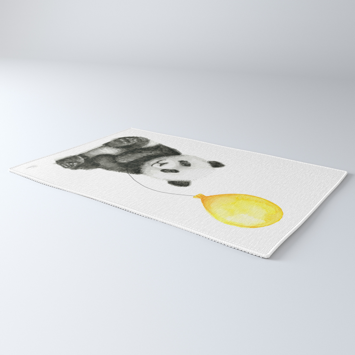 Panda With Yellow Balloon Baby Animal Watercolor Nursery Art Rug