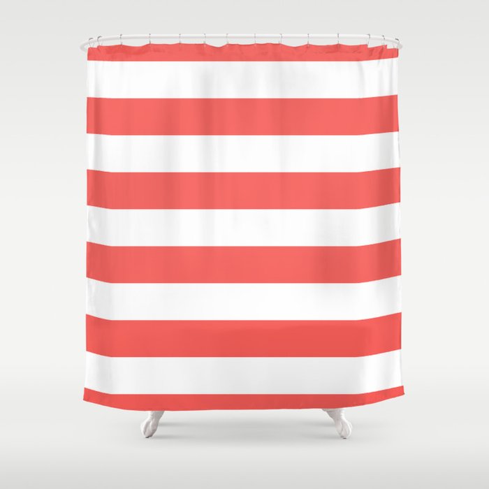 Large Bean Red And White Horizontal Cabana Tent Stripes Shower
