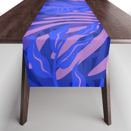 Blue Matisse Inspired Coral Seaweed Jungle with Leaf and Mushrooms Table Runner