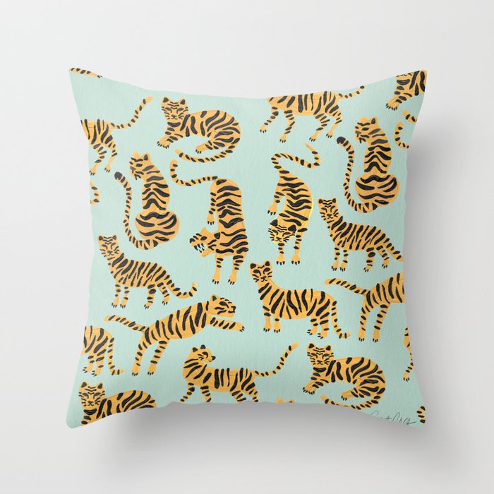 Tiger Collection – Mint & Orange Throw Pillow