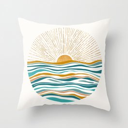 The Sun and The Sea - Gold and Teal Throw Pillow
