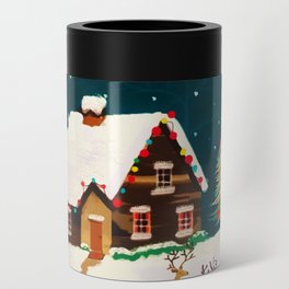 Rustic Snowy Winter Home Christmas Eve Can Cooler