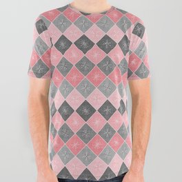 Pink Gray Atomic Age Starburst Check All Over Graphic Tee
