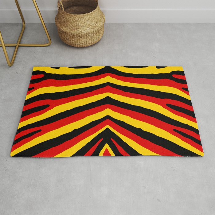 Yellow Red and Black German Zebra Jungle Stripes Rug