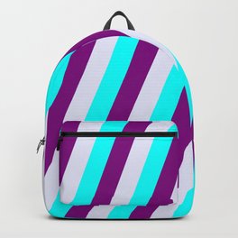 [ Thumbnail: Aqua, Purple, and Lavender Colored Lined Pattern Backpack ]