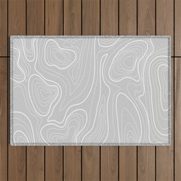 Soft Gray Solid Topographic Map Geometric Pattern Outdoor Rug