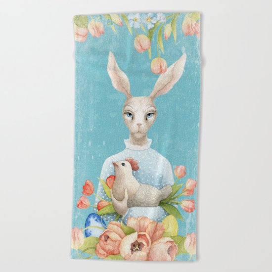 Beautiful Floral Flowers Female Animal Easter Bunny on #Society6 Beach Towel