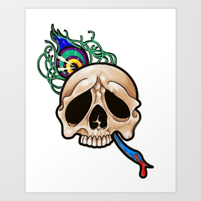 Quill Art Print | Drawing, Digital, Skull, Peacock-feather, Quill