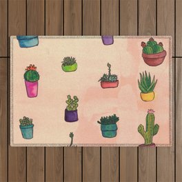 Selection of Succulents Watercolor Outdoor Rug
