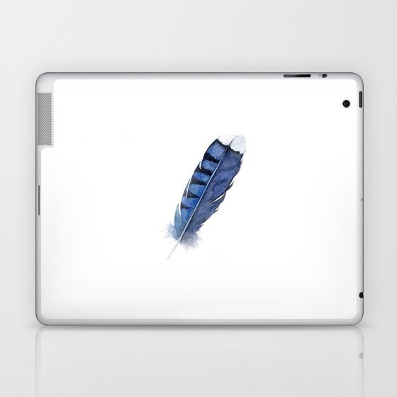 Blue Jay Feather , Blue Feather, Watercolor Feather, Watercolor painting by Suisai Genki Laptop & iPad Skin