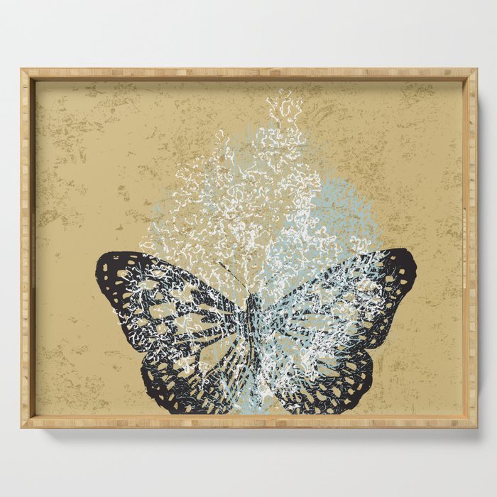 fine art Abstract art gestual, organic and butterfly Serving Tray