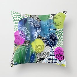 Indigo Blooms Throw Pillow