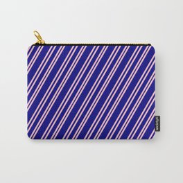 [ Thumbnail: Pink & Blue Colored Pattern of Stripes Carry-All Pouch ]