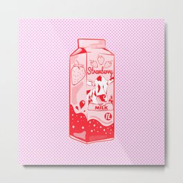 Strawberry Milk Metal Print | Milkcarton, Pinkmilk, Diner, Dairy, Flavoredmilk, Drawing, Strawberries, Cow, Strawberrymilkshake, Strawberry 